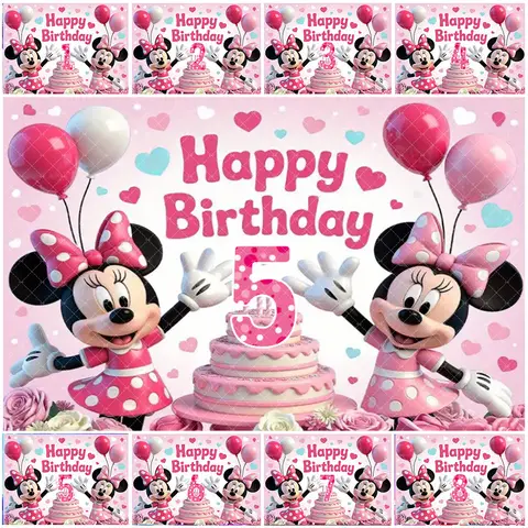 Disney Cartoon Minnie Mouse Backdrop Customizable Number Girl Birthday Party Decorations Vinyl Photography Background Baby Gifts