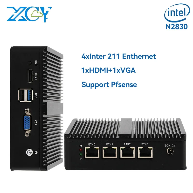 

XCY Fanless Industrial Mini PC with Inter Celeron N2830 Support WiFi Pfsense Compact Computer with 4xInter 211 LAN Win10 Ready