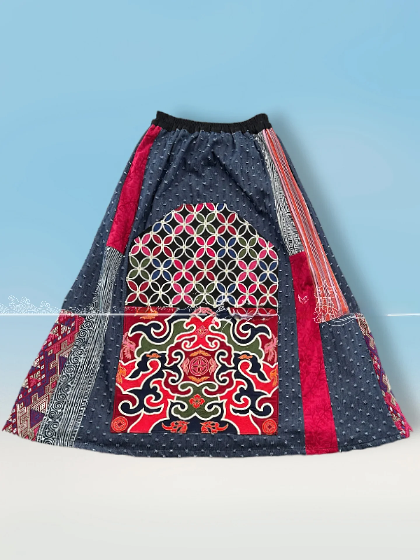 

Оригинальный дизайн, юбка с тяжелой вышивкой и пэчворком, красная, женская, модная, этническая, ручной работы, весенне-осенняя юбка