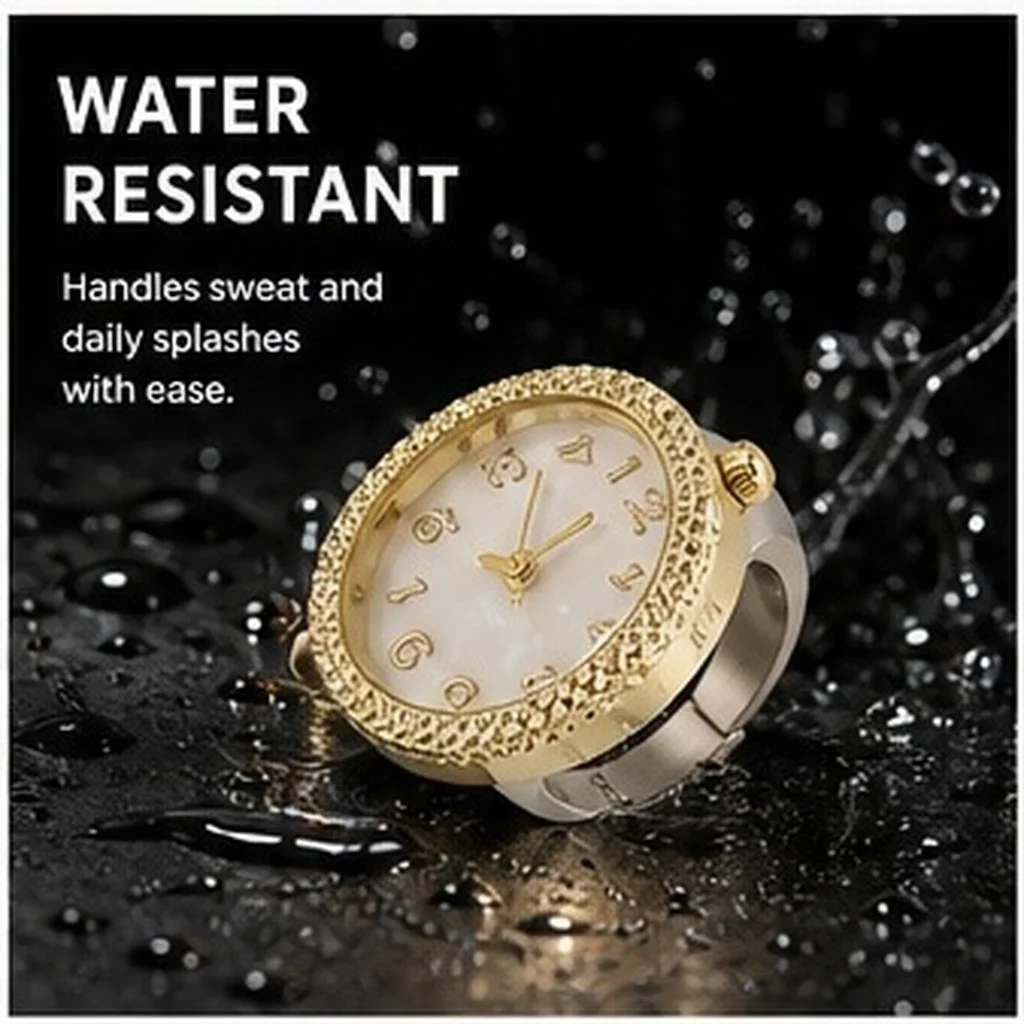 Mini Quartz Finger Ring Watch Adjustable Waterproof Oval Dial Metal Ring Watch for Men Women Outdoor Daily Use