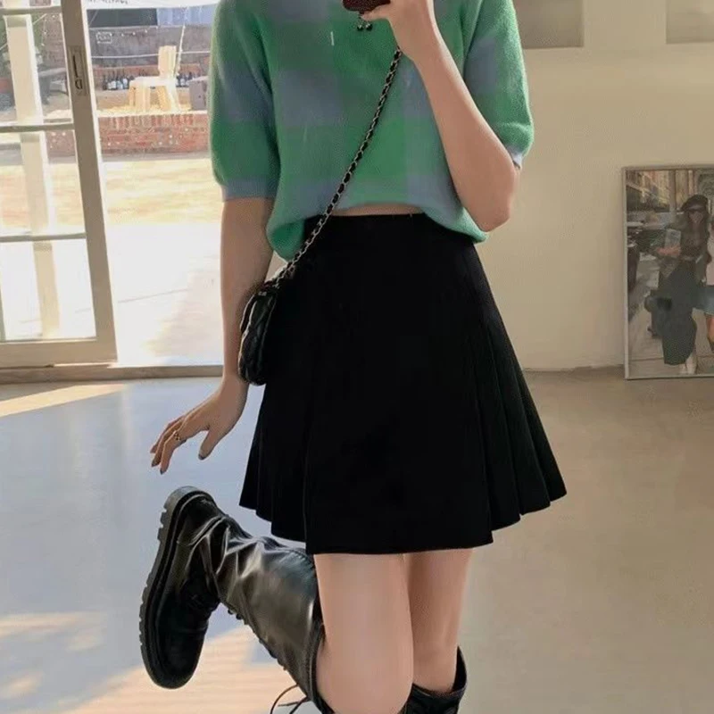 Streetwear Black Suit Pleated Skirts Women College Style Students High Waist Mini Skirt Woman Summer A Line Girls Dance Skirt