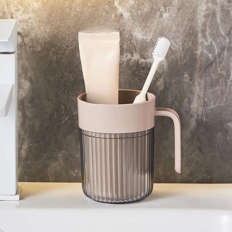 Conjunto de caneca de dente extravagante, copo de escovação, tanque de dente transparente de plástico com alça, copos de enxaguatório bucal para banheiro