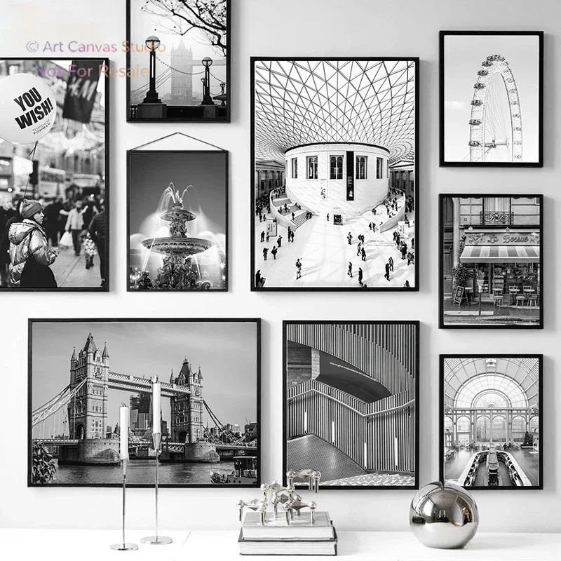 Modern Black and White Romantic Europe France German Cities Landscape Photograph Printed Poster Wall Art Picture Canvas Paint