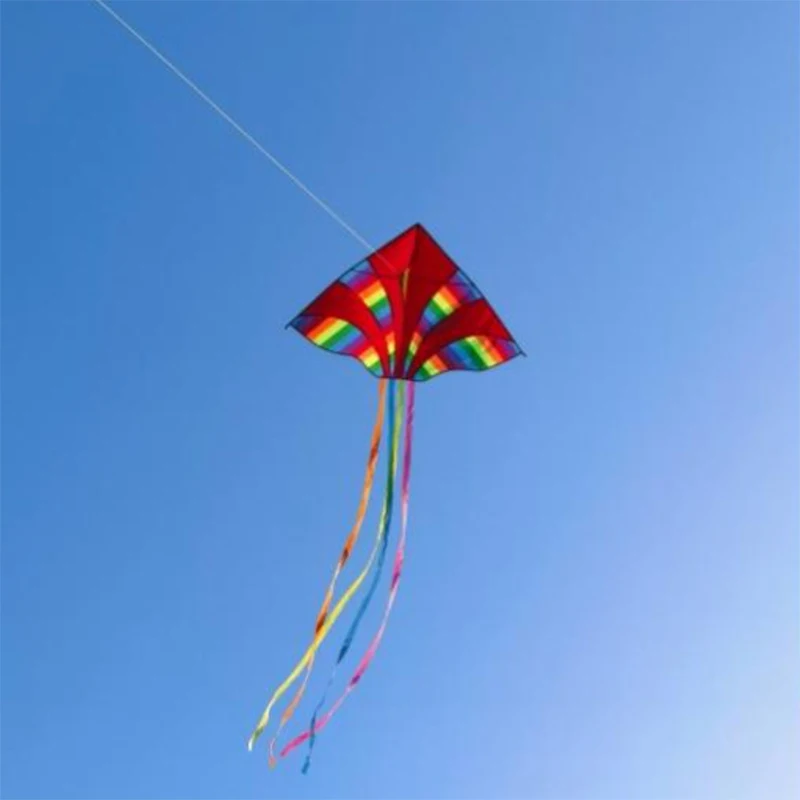 1 Piece New Outdoor Colorful Black Kite Fun Sports Multi Tailed Long Tail Triangle Rainbow Kite For Kids Beach Toys Good Flying