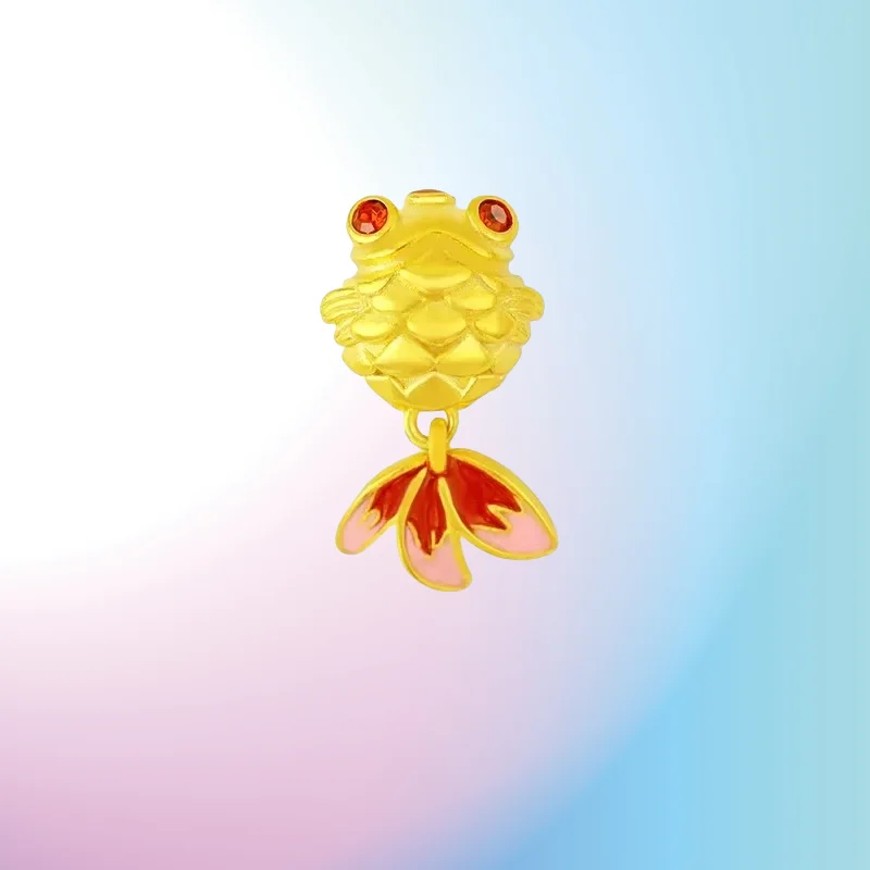 

НОВЫЙ кулон из настоящего золота 9999, 24 карата, Золотая рыбка Бобо, Золотой хвост, милые аксессуары для золотых рыбок