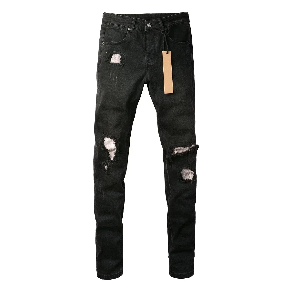 Fashion High Street KSUBI Cross Jeans Men Black Paint Hole patch Trend Low Rise Skinny Denim Pants Pleated Ripped FrayedTrousers