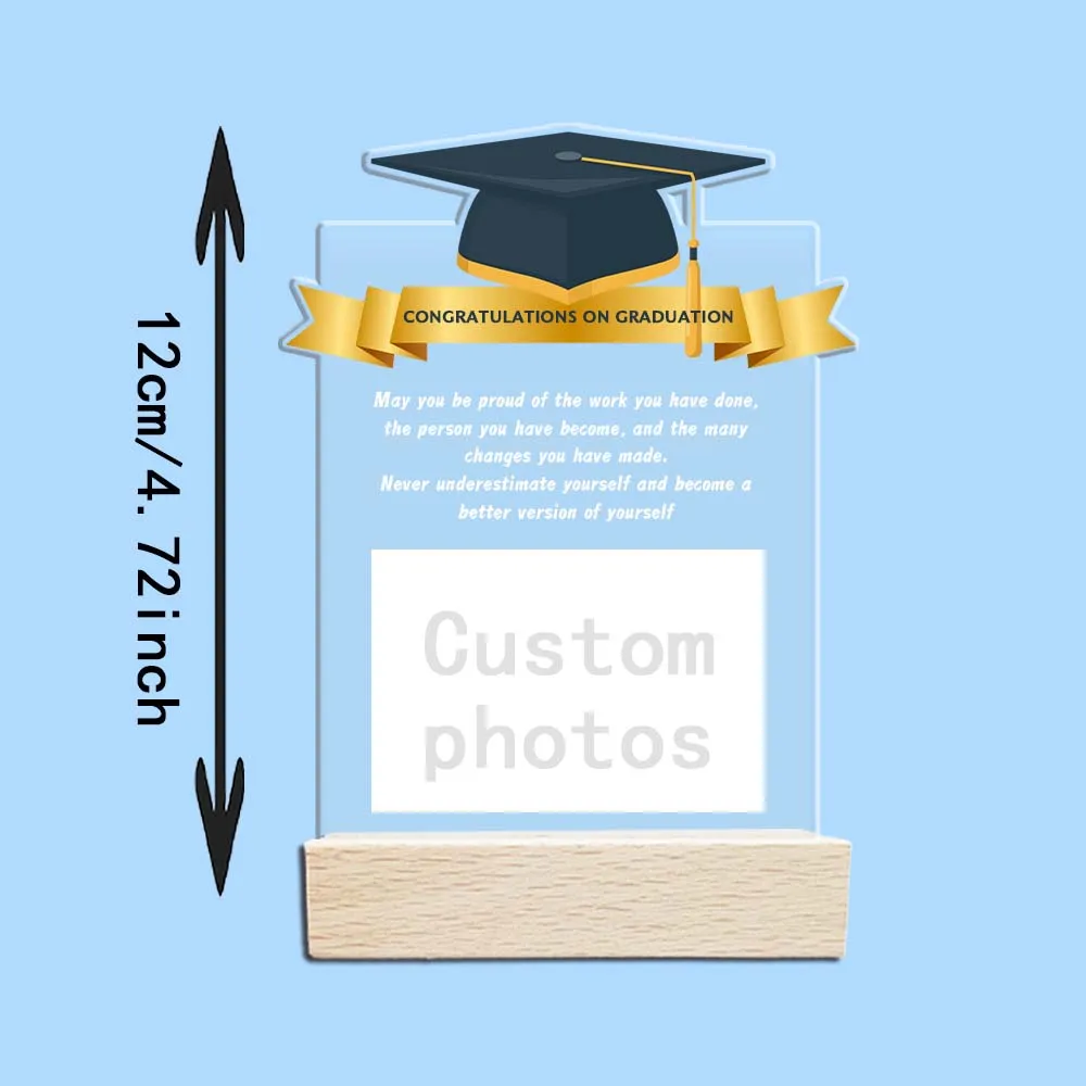 1pc Customized Photo Graduation Season Gift Acrylic Plaque, Wooden Base, Graduation Blessing Gift, Acrylic Customized Plaque image 3