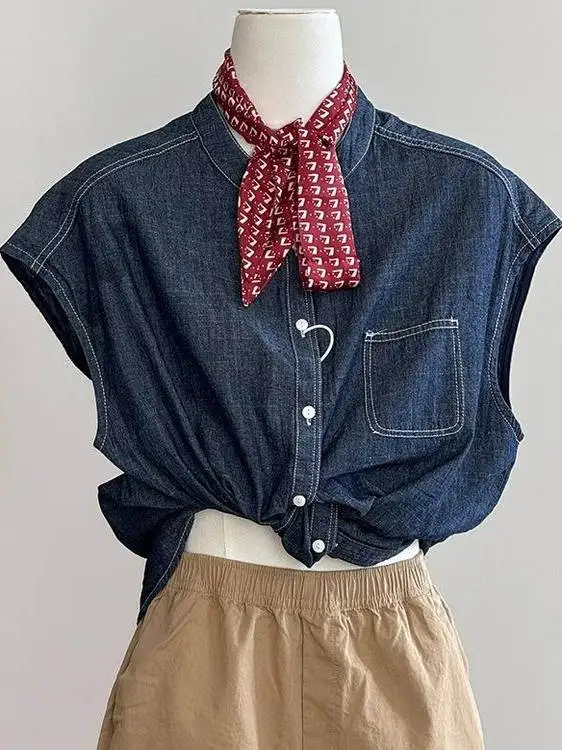 

Свободный крой Джинсовая куртка Гонконг Sle Спецодежда irt Lazy Relaxing Feel Прямой дизайн с вышивкой Корейская версия Чистый цветной топ