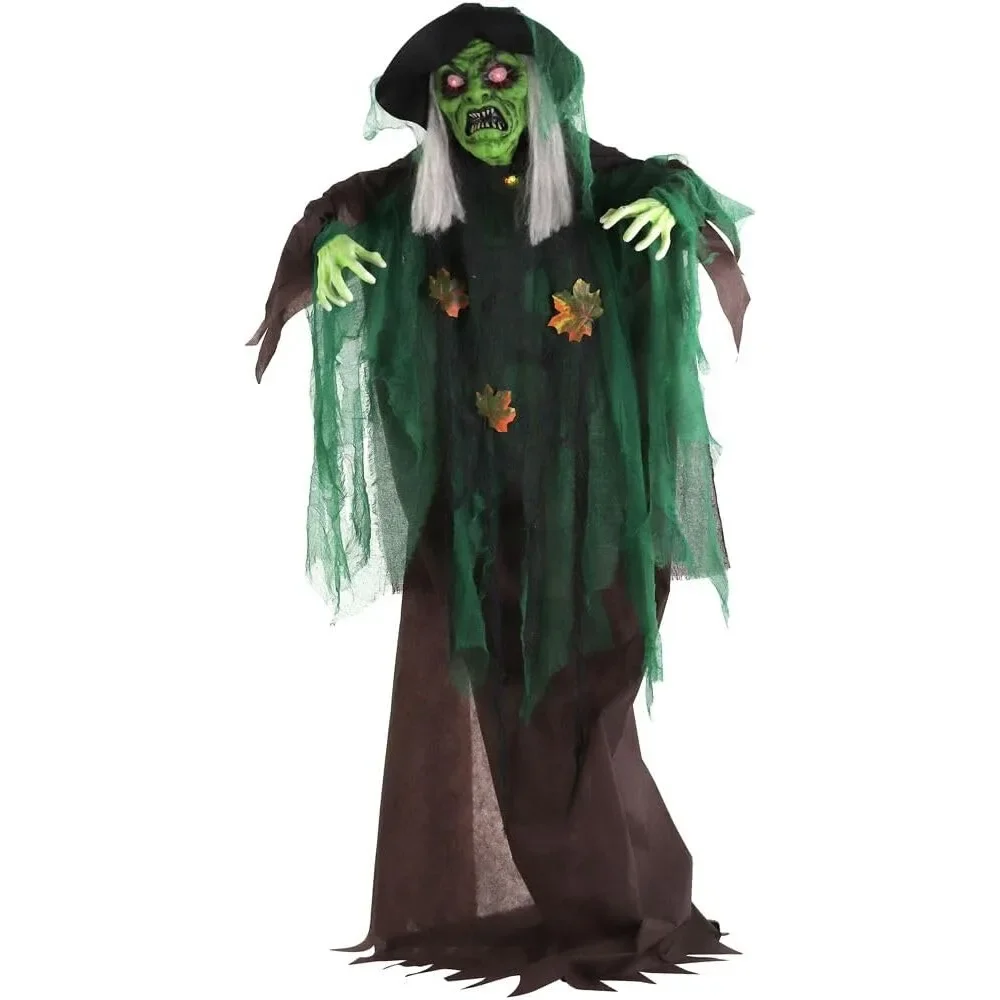 

Haunted Hill Farm 6-Foot Standing Witch Animatronic with Bendable Arms, Motion and Touch Activated Halloween Horror Prop