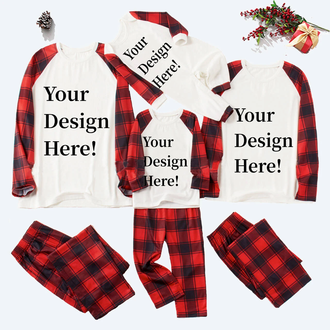 Custom Xmas Matching Outfits Fashion Parent-Child Sleepwear Front DIY Print Your Logo Image Family Pyjama Set For Creative Gift