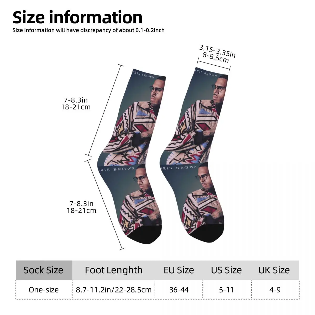 Chaussettes de Compression Vintage Breezy Chris Brown pour Homme, Unisexe, Harajuku, Sans Couture, Imprimées, Nouveauté