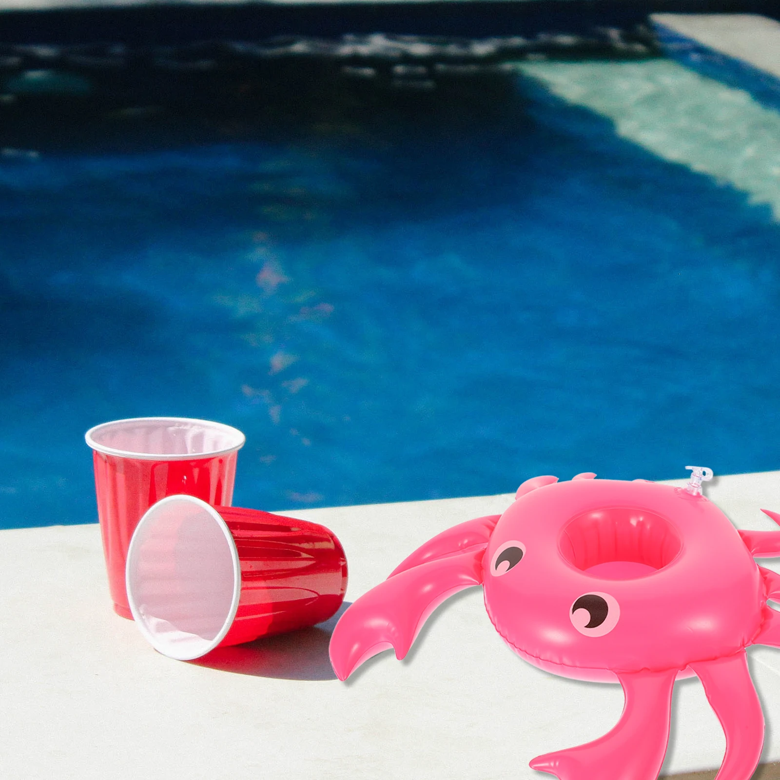 3 قطعة أصحاب كأس حمام سباحة قابل للنفخ تصميم السلطعون شرب يطفو مستقرة في الهواء الطلق حمام سباحة أصحاب المشروبات الكرتون الحيوانات #5