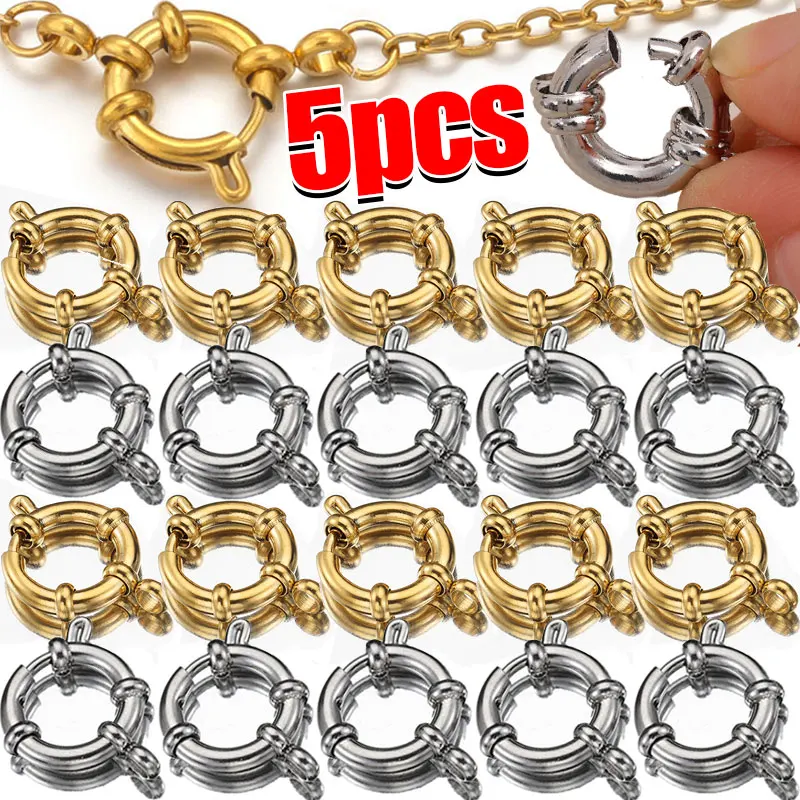 

5pcs/lot New 18K Solid Gold Round Spring Clasps Hooks for Bracelet Clavicle Necklace 8 Connectors DIY Jewelry Making Findings