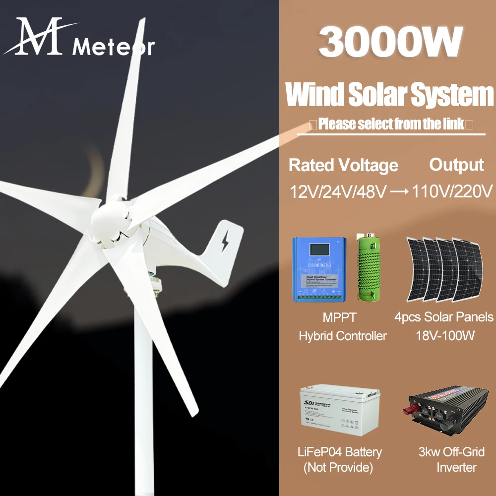 

3000W Wind Turbine 12V 24V 48V Free Energy Wind Turbine With Free MPPT Controller Battery 220V For Household Use