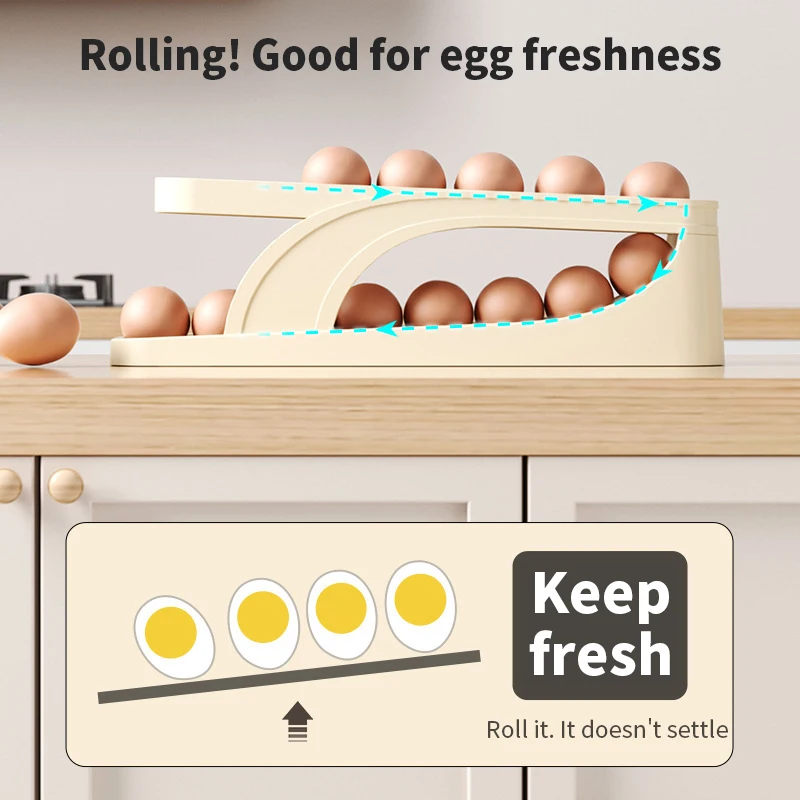 Automatic Scrolling Egg Rack Holder Storage Box Refrigerator Egg Storage Box Anti-fall Rolldown Egg Dispenser for Kitchen