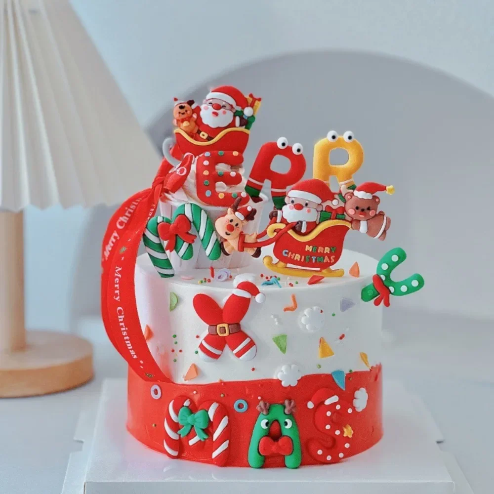 

Christmas Baking Cake Decoration Ornaments Soft Glue Santa Claus Elk Paper Cup Insert Card Decorating Tools