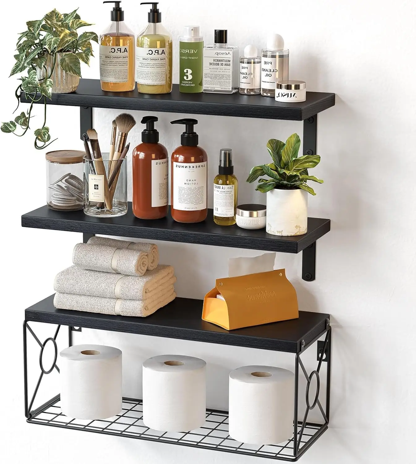 

Amada Bathroom Shelves Over Toilet with Storage Basket, Floating Wall Shelf for Home Organization & Wall Decor, Bathroo