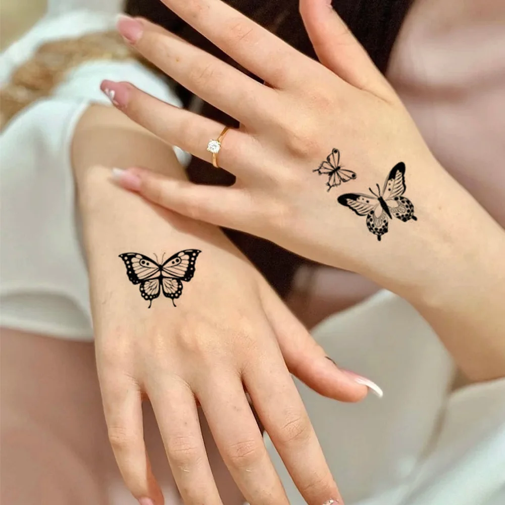 30 Sheets Butterfly Temporary Tattoos Waterproof Black Flower Tattoo Stickers for Women And Men Hand And Body Decor view 4