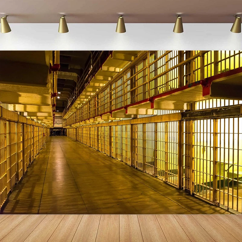 

Photography Backdrop Alcatraz Island Prison Corridor Fence Scene Photo Cell Bars Murder Crime Background Halloween Party Decor