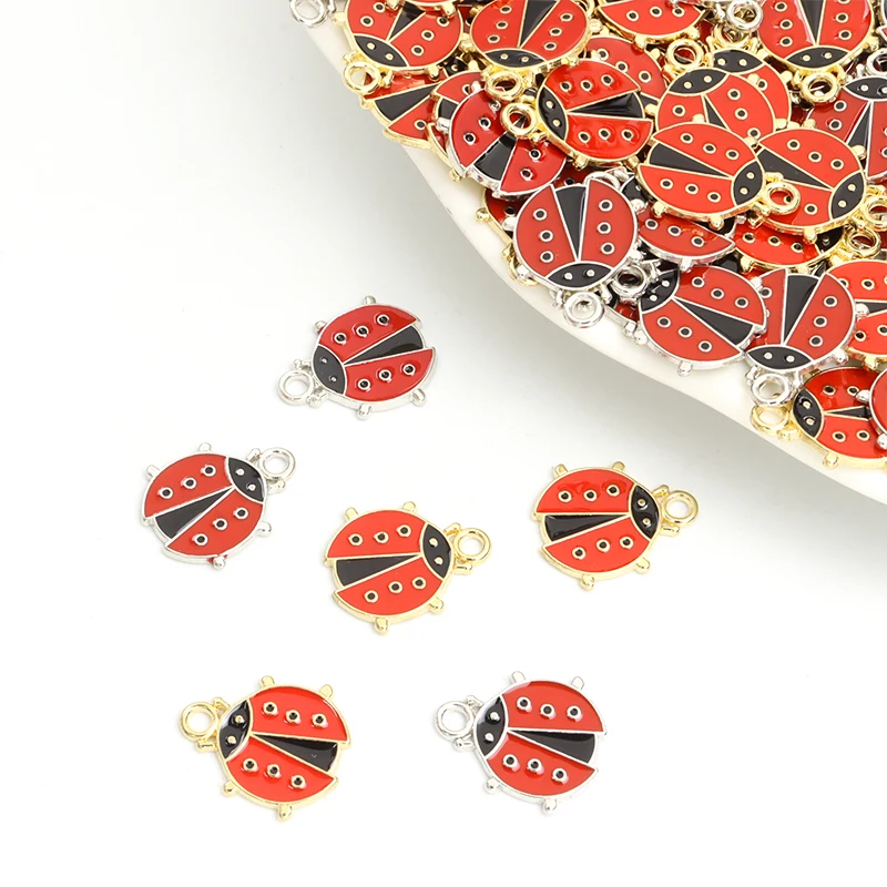 Red Ladybug Enamel Charms 10pcs DIY Ornaments Accessories Necklace Earrings Keychain Cute Insect Drip Oil Alloy Pendants