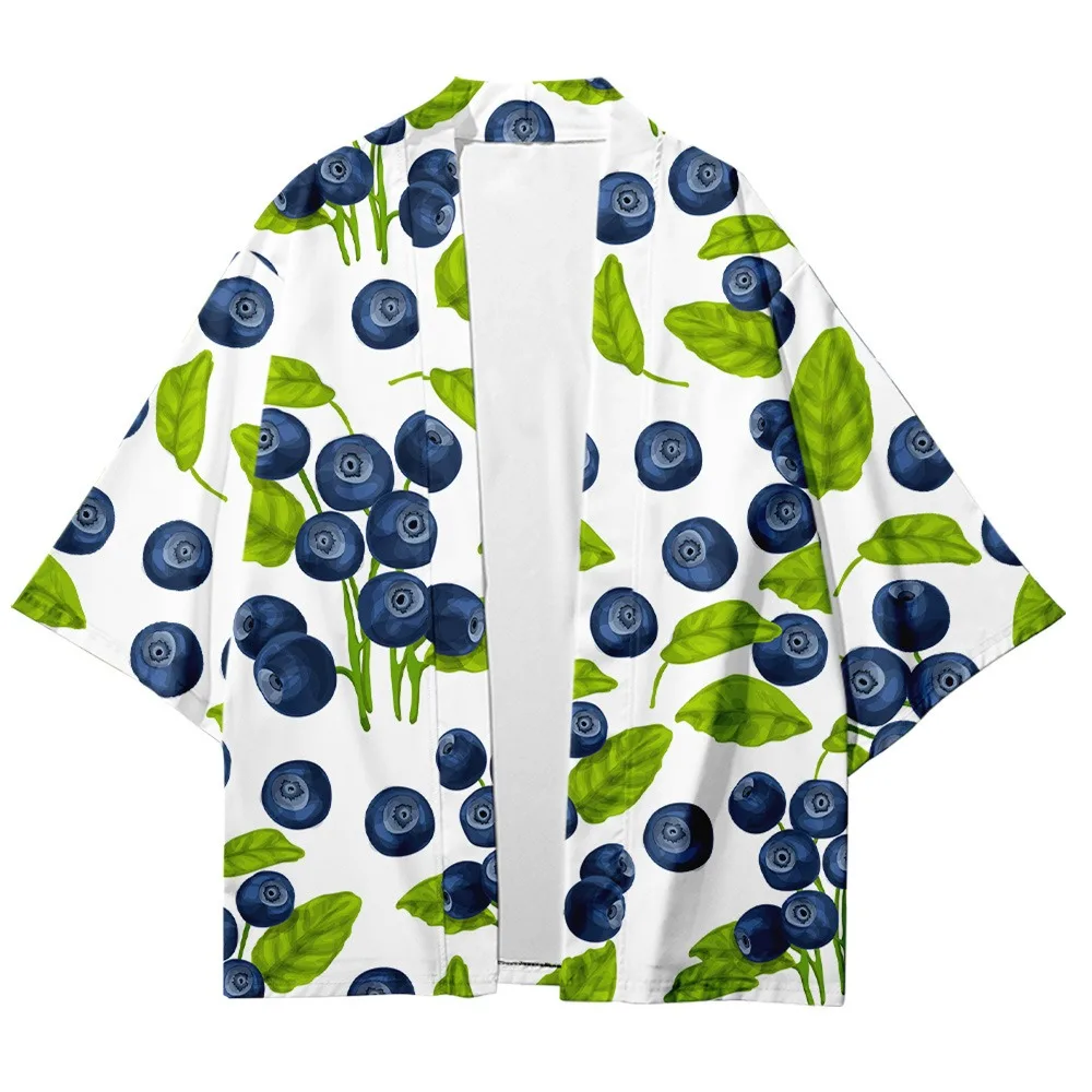 Summer Fruit Print Kimono Men Women Hawaiian Shirt Beach Tops Loose Yukata Stylish Bathrobe Trendy Fashion Kimonos Cosplay Haori