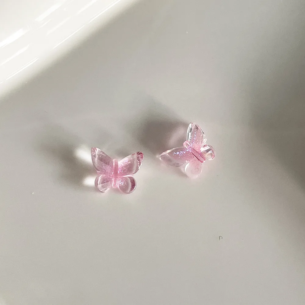 -Mariposa de gasa, Pixies vidriados de hielo, joyería de resina con purpurina, mariposa pintada transparente, accesorios acrílicos, baratijas para puntas de uñas 404