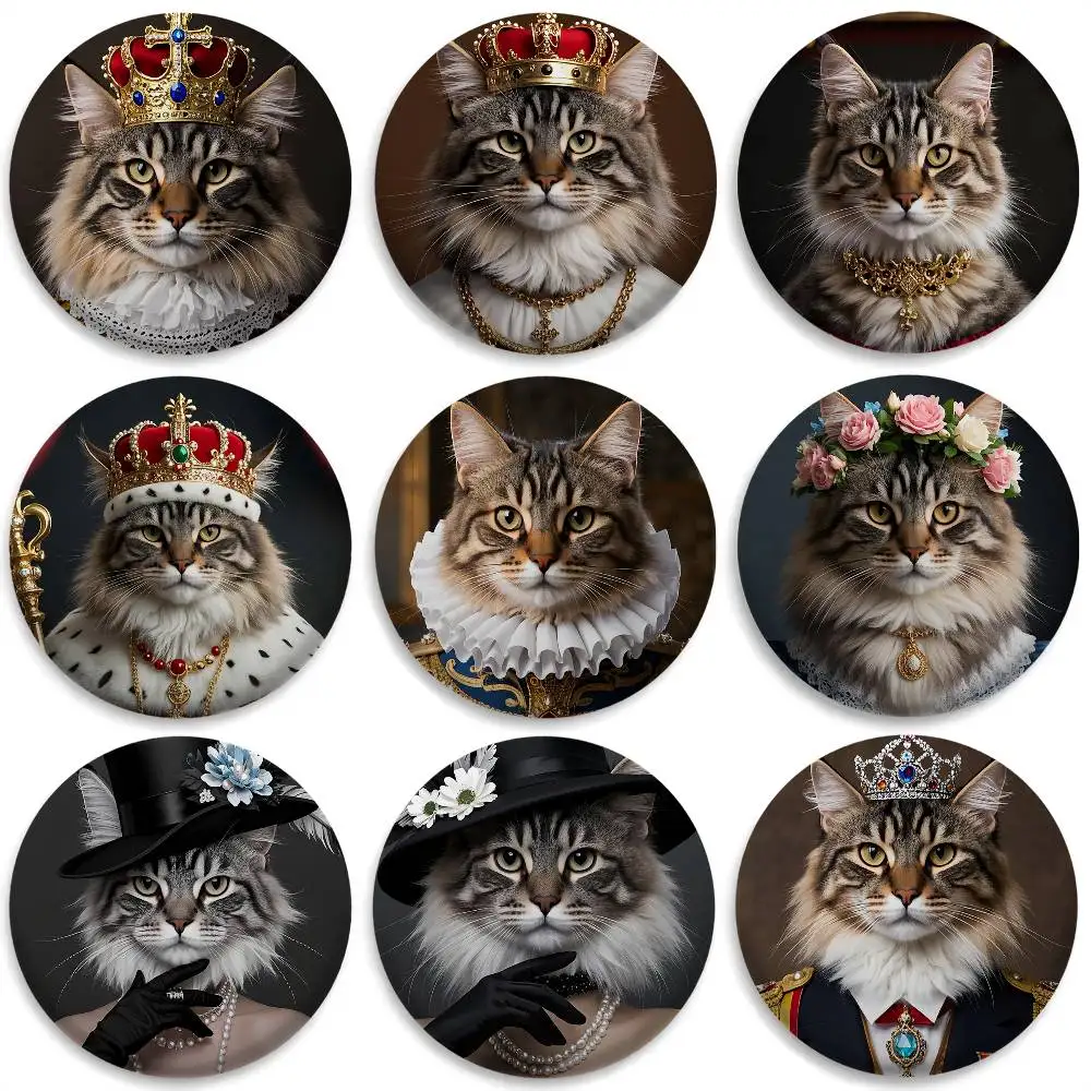 

Pope Funny Maine Coon Cat Badges Round Exquisite Badge Brooches Creative Pins For Clothes Hat Backpack Gift Accessories