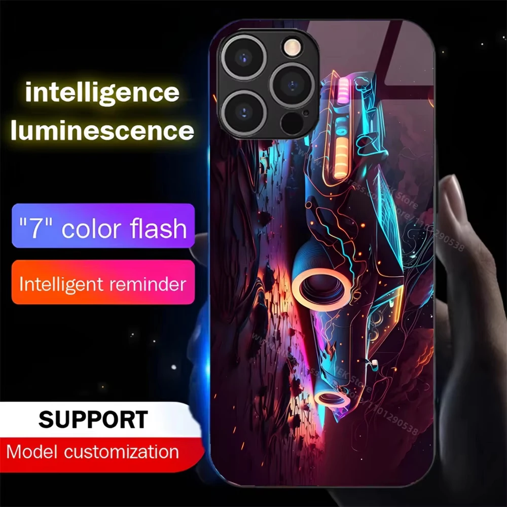 Cyber Future Car LED Calling Light Flash Phone Case Luminous Cover For iPhone 16 15 14 13 12 11 Pro Max X XR Plus