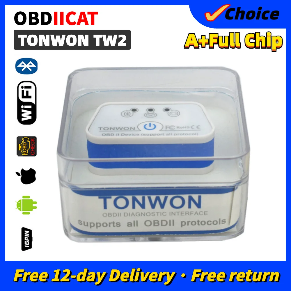 

Tonwon TW2 BT 3.0/4.0/Wifi OBD2 Code Scanner OBD Car Diagnostics Tool Check Vehicle Engine Device Vgate ELM327