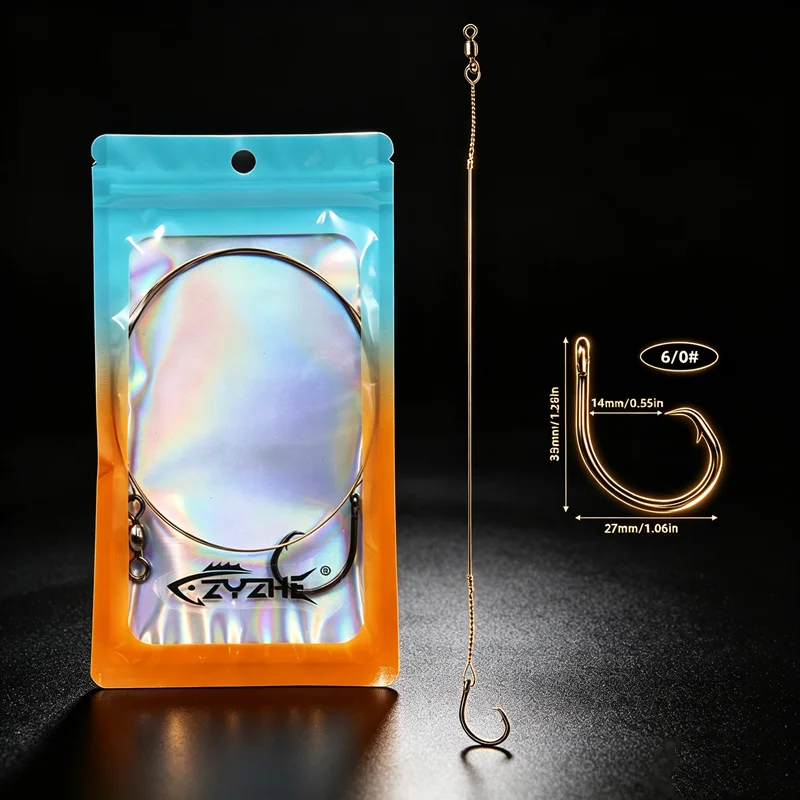 ZYZHE 1/3 Stück Meeresfisch-Angelhaken Monofilament 100/150LB Stahlschnur mit 6/0 # 8/0 # 10/0 # 80cm Angelhaken für Vorderlinie – Detail 6