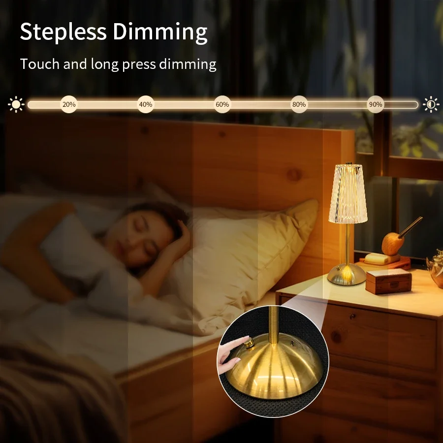 LED Table Lamp Touch Sensor Crystal Retro Night Light Rechargeable Wireless Reading LampFor Restaurant Hotel Bar Room DecorLight image 4
