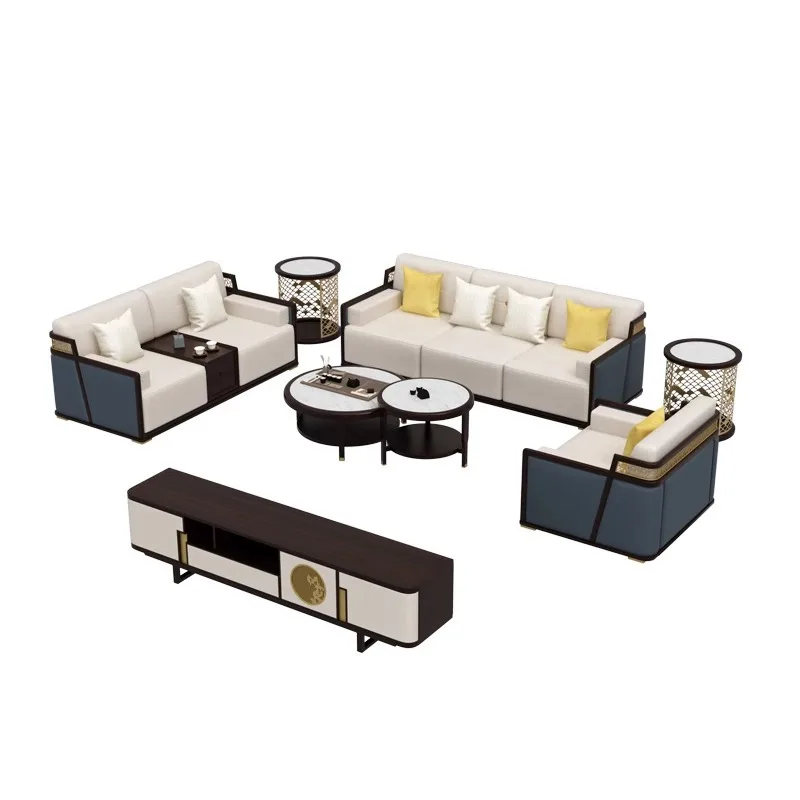 

od sofa modern light luxury high-end ebony wood villa furniture living room leather sofa combination