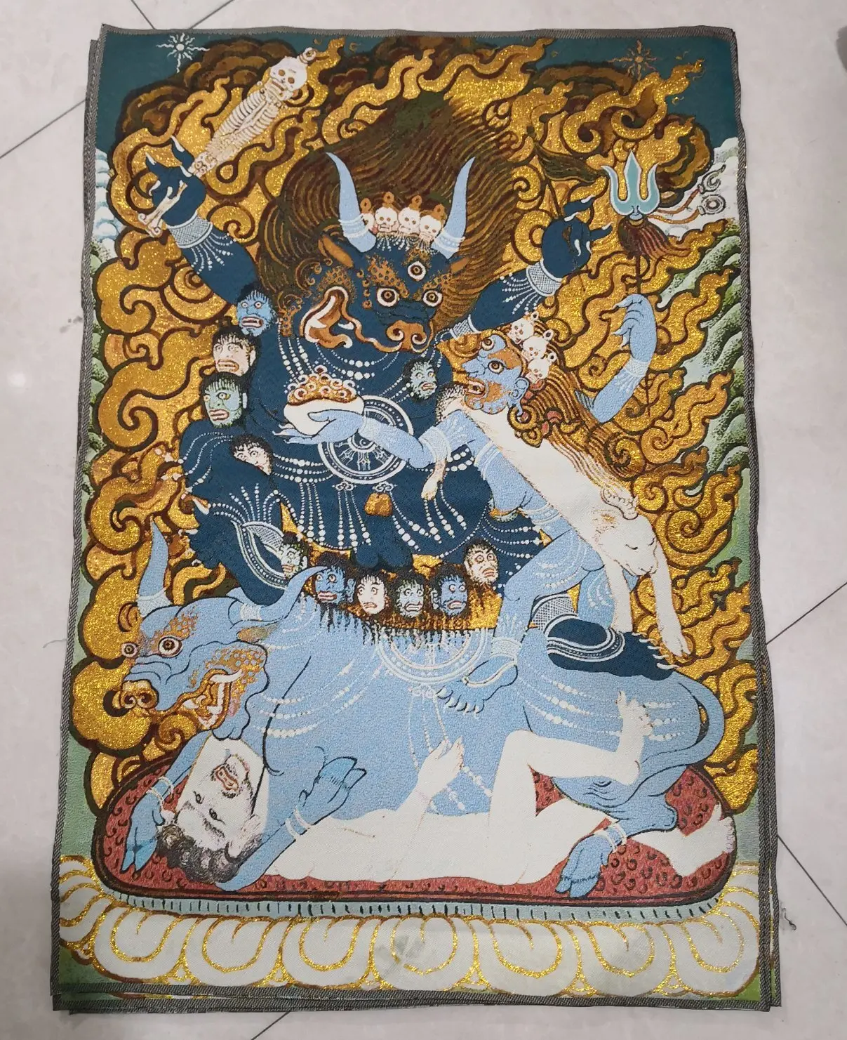 

36" Tibet Tibetan Cloth Silk Buddhism Heruka Vajrabhairava Tangka Thangka Mural