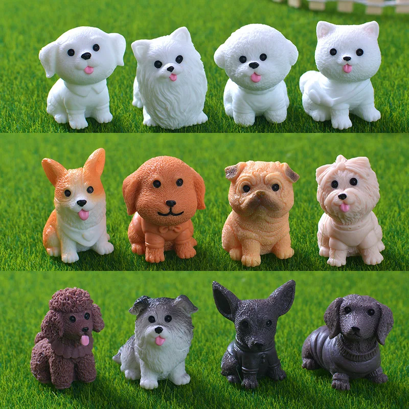 12 buah patung miniatur anjing simulasi Lucu Pomeranian ornamen lanskap mikro untuk dekorasi rumah Aksesori Meja