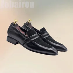 Black Leather Splicing Suede Penny Loafers Fashion Slip On Men Shoes Luxury Handmade Party Feast Banquet Office Men Dress Shoes