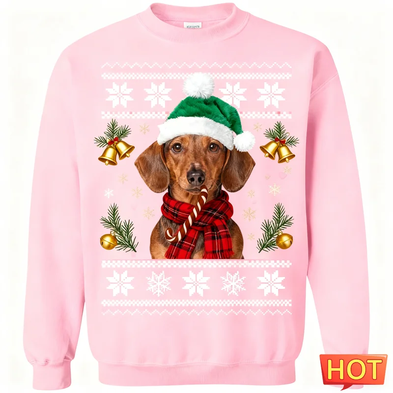 

Милый рождественский свитер с рисунком таксы, модная праздничная одежда, толстовки с 3D принтом собаки, повседневные пуловеры унисекс большого размера