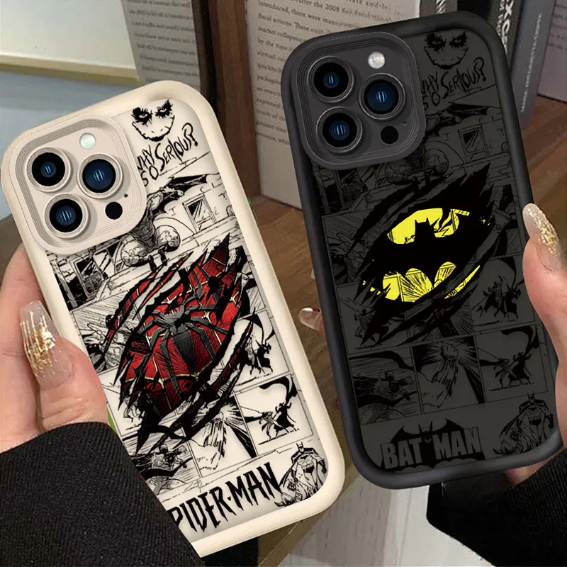 Marvel Spider Man Batmans Case For iPhone 15 16 14 13 12 11 Pro Max X XS X S Max XR SE 2020 7 8 Plus iphone16 Silicone Cover