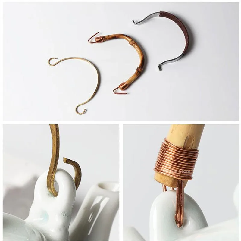 Pottery U-Shaped Teapot Handle Bamboo/Brass DIY Replacement Tea Set Kung Fu Tea Vintage Ceramic Accessories Supplies