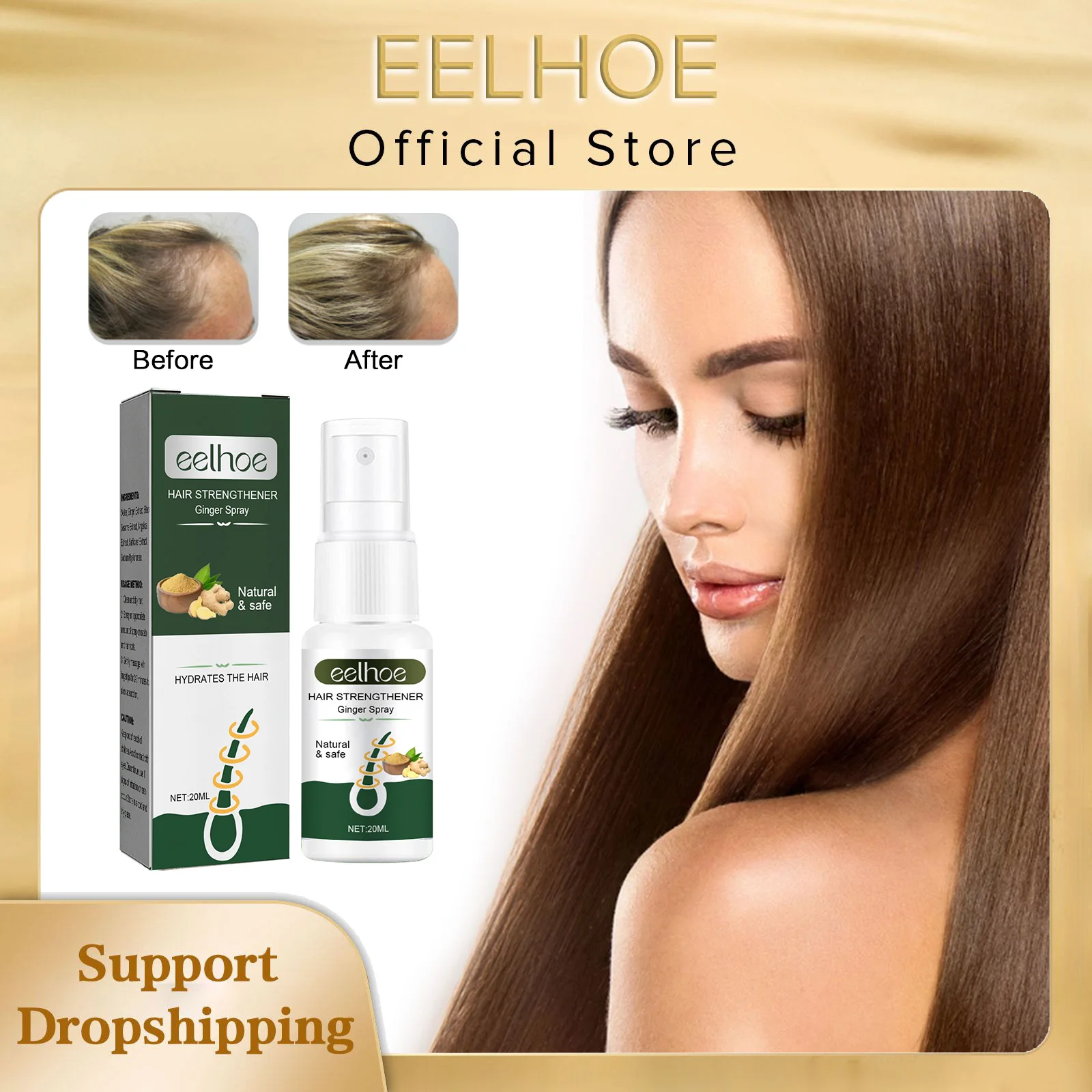 

EELHOE Ginger Hair Growth Spray Anti Hair Loss Treatment Scalp Massage Conditioning Thicken Moisturize Hair Regrowth Spray 20ml