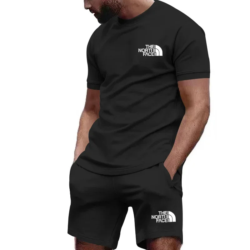 Camiseta curta de manga masculina e conjunto de shorts esportivos, calças de jogging casual, roupa esportiva, novo verão, 2 peças, 2024