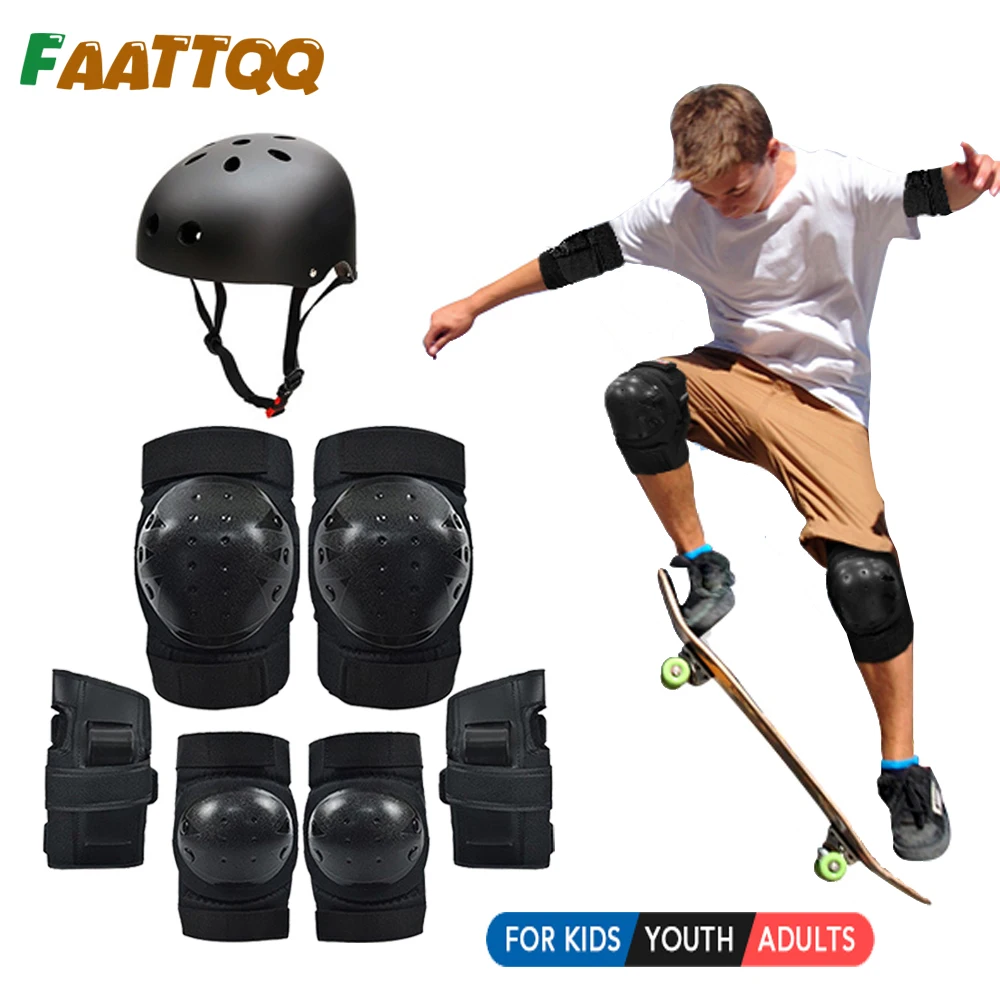 

FAATTQQ Teens Adult Knee Pads Elbow Pads Wrist Guards Helmet Protective Gear Set for Roller Skating Skateboarding Cycling Bike