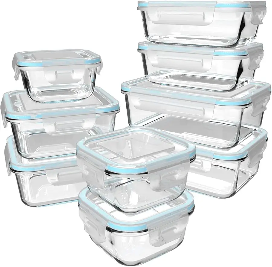 

18 Piece Glass Food Storage Containers with Lids, Glass Meal Prep Containers, food storage Containers for Food Storage with Lids