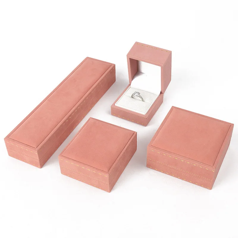 Premium Velvet Jewelry Box with Gold Stitching Elegant Flip-Top Storage for Rings Necklaces Bangles Jewelry Gift Box - view 5