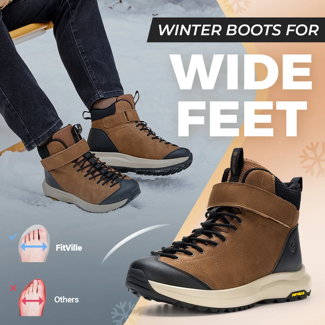 

Fittington Wide Winter Boots For Men Warm Snow Boots Slip Resistance Outdoor Hiking Shoes With Hook&Loop Casual Trekking Boot