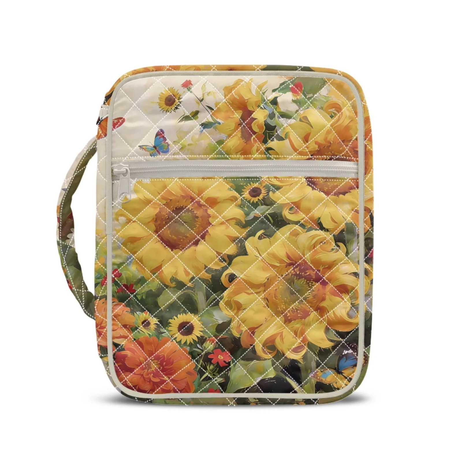 Coloranimal Sunflower Butterfly Print New Design Lightweight Quilted Bible Covers for Friends Polyester Bible Study Bag