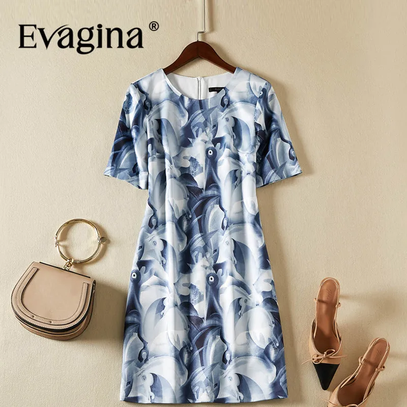 

Evagina Fashion Design Spring Summer Women's Short-Sleeved Printing High Street Ivory White Elegant A-Line Mini Dresses