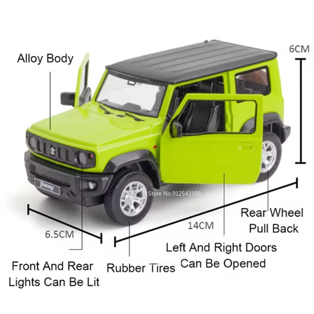 Escala 1:26 Suzuki Jimny coche de juguete modelo simulación sonido luz tirar hacia atrás aleación fundida vehículos todoterreno decoración juguetes para niños