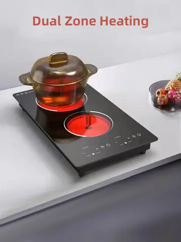 Forno elettrico in ceramica a doppia testa Fornello a induzione incorporato incorporato verticale Cucina 220 / 110V Stufa a onda luminosa a doppia testa