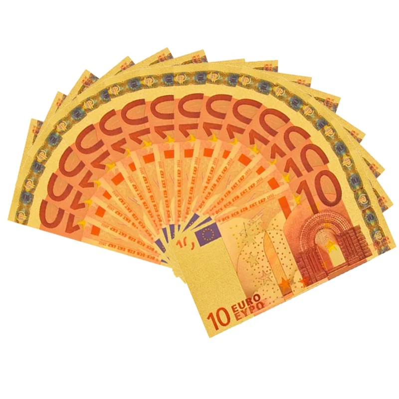 

10 EUR Gold Banknotes Fake Card for Collection Euro Banknote