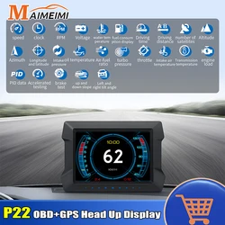 P22 OBD2 GPS Car Electronics Head Up Display Speedometer Slope Tilt Meter With Overspeed Low Voltage Alarm Oil Water Temp RPM